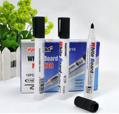 10pcs High Quality White Board Marker Pens Dry Erase Easy Wipe Black Color a