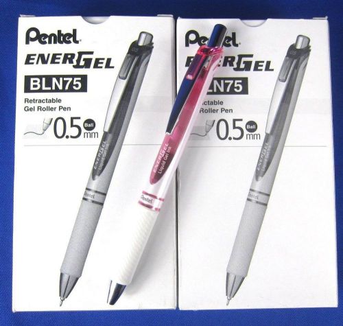 * lot of 2 - pentel energel bln75 retratable gel roller pen - 0.5mm - black ink for sale