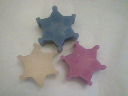 3 Snowflake Pencil Erasers by Moon Products, Inc. NWOT Clear Purple Blue