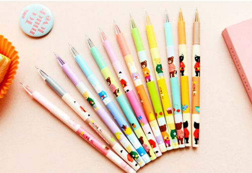 New lot of 12 colors cute friendly bear rollerball gel pens set 0.5/.5mm &amp; case for sale