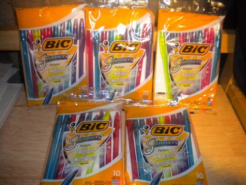 Lot of 50 BIC Shimmers Stick Ballpoint Pens (5-10 count packs) FREE SHIPPING