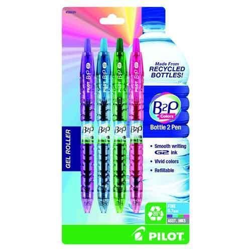 Pilot B2P Bottle 2 Pen Colors Gel Rollers Assorted 4 Count