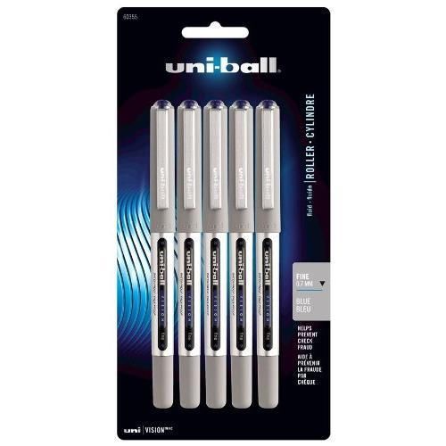 Vision Stick Roller Ball Pens, Fine Point, Blue Ink, Pack of 5 New