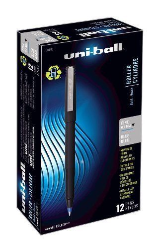 New! uni-ball 0.5 mm micro point stick rollerball pens blue ink (qty: 24) for sale