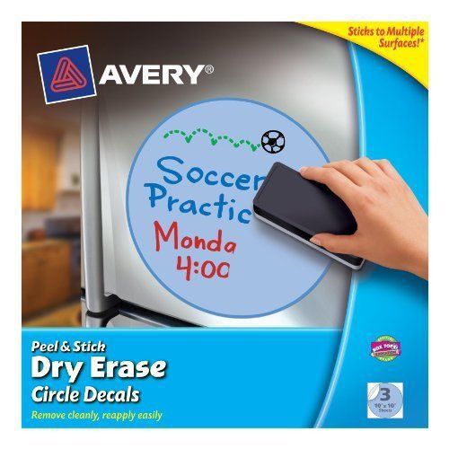 Avery Peel &amp; Stick Dry Erase Decals, Circles, 10 x 10 Sheets, Blue, 3/Pack