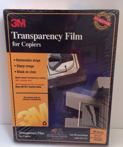 3M PP2200 Transparency Film for Copiers 8.5&#034; x 11&#034; Box with 100 New Sheets New