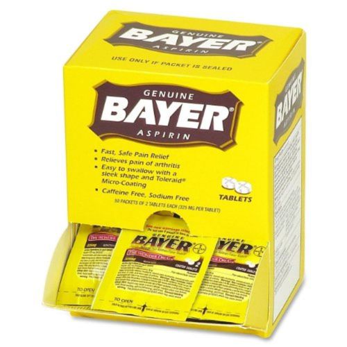 Genuine Bayer Aspirin Tablets, 2/PK, 50/BX
