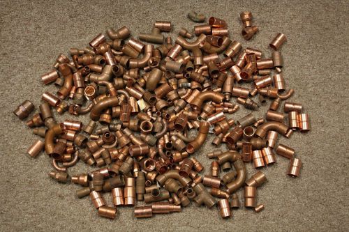 Lot of 330  Assorted Copper Pipe Fittings, Over 14 LBS