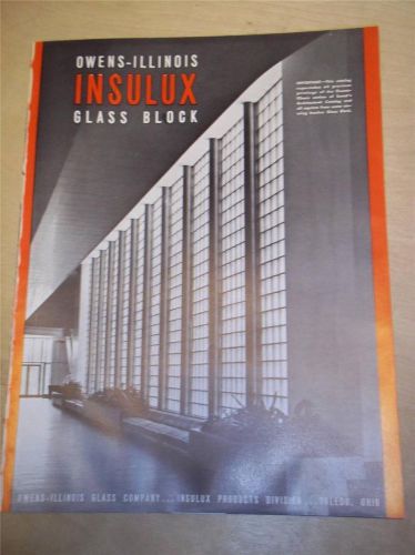 Vtg Owens-Illinois Catalog~Insulux Glass Block~Specifications/Test Data~1939