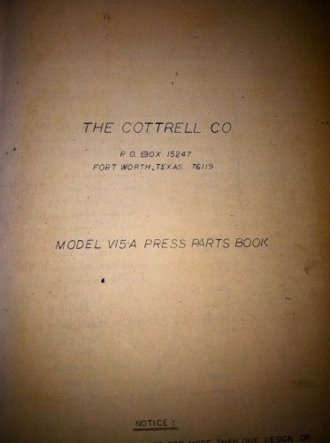 Harris Cottrell Model V15A Press Parts Book Manual