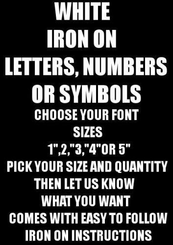 WHITE VINYL IRON ON LETTERS FOR T-SHIRT PRINTING  CHOOSE, SIZE, FONT, QUANTITY