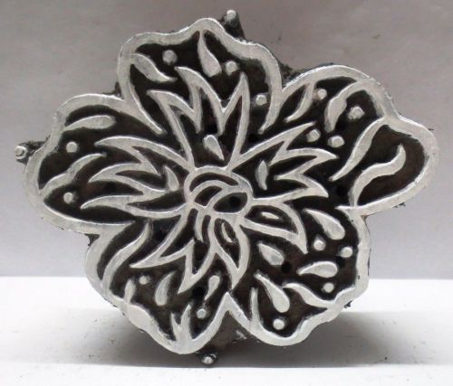 INDIAN WOODEN HAND CARVED TEXTILE PRINTING ON FABRIC BLOCK / STAMP ROUND  FLORAL