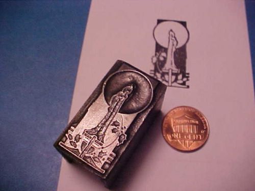 Letterpress printers cut Beautiful,Antique OLD CANDLESTICK Holder,Radiant Light!