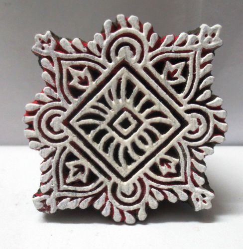 INDIAN WOODEN HAND CARVED TEXTILE PRINT FABRIC BLOCK STAMP SMALL SQUARE PATTERN