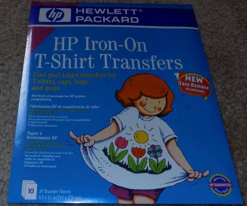 New! nib hp hewlett packard iron-on t-shirt inkjet transfer pack of 10 sheets for sale