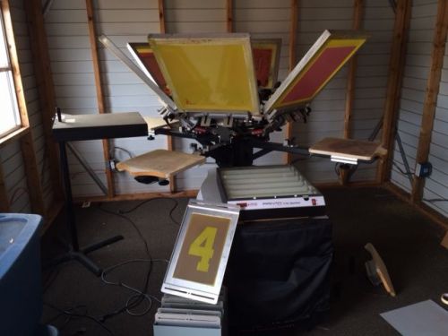 printa 770 series deluxe 6 color 4 station screen print with ink and supplies.