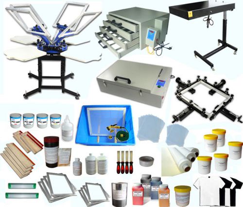 Full set 4 - 4 color screen printing silk screening flash dryer &amp; materials kit for sale