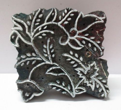 VINTAGE WOOD CARVED TEXTILE PRINTING FABRIC BLOCK STAMP HOME DECOR 01