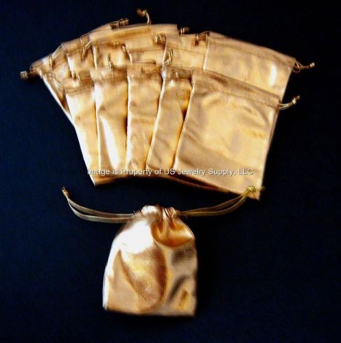 72 Pieces Metallic Gold Drawstring Bags Pouches Gifts Jewelry Favors 2 3/4&#034; X 3&#034;