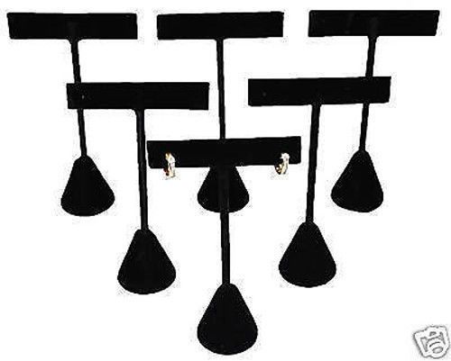 6 Piece Earring T-Bar Jewelry Displays Stand Black Velvet Covered 4 3/4&#034; Tall