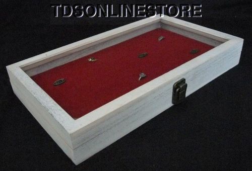 Rustic Antique White Color 72 Ring Glass Top Display Case Red Insert