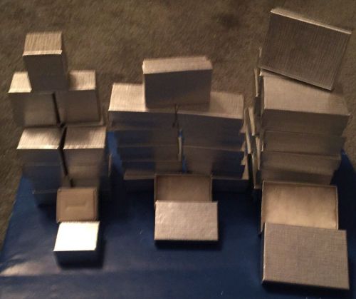 Lot 36 silver cotton filled jewelry gift boxes ring rectangles wholesale resale for sale