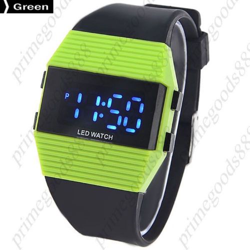 Unisex LED Digital Wrist Watch Rubber Strap in Green Free Shipping