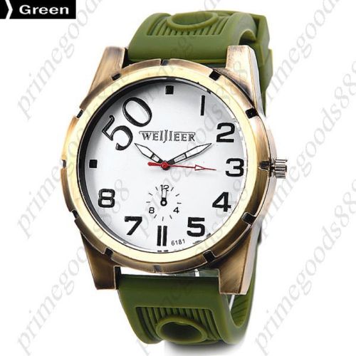 Big 50 numerals rubber quartz analog men&#039;s wristwatch free shipping green for sale