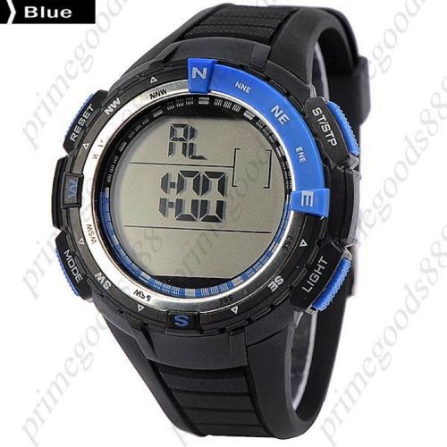 LCD Digital Stopwatch Date Alarm Silica Gel Free Shipping Men&#039;s Wristwatch Blue
