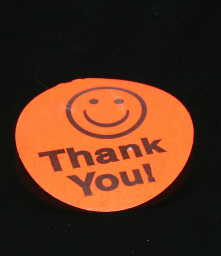 100 ORANGE-RED Smiley Thank You Stickers large 1.5 inch Round All FREE shipping