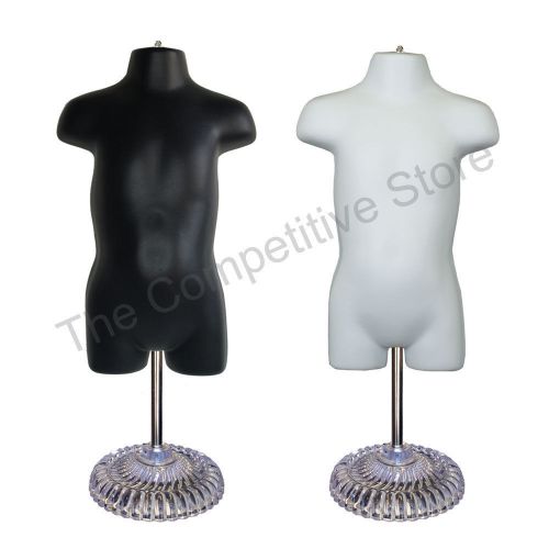 2 black &amp; white toddler mannequin forms with economic plastic base 18 mo - 4t for sale
