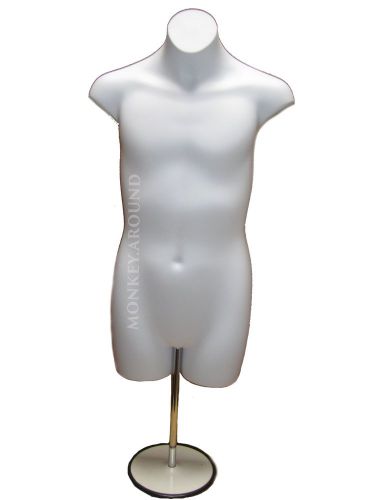 Teen Boy Torso Dress Mannequin Form White Sz 10-12 Display Hanging Stand clothes