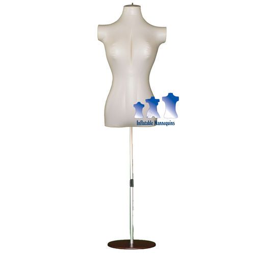 Inflatable Female Torso Mid-Size, Ivory and Aluminum Adjustable Stand,Brown Base