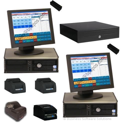 New 2 stn delivery touchscreen pos system &amp; software w\printers &amp; card swipes for sale