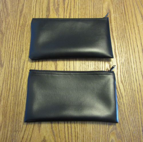 2 BLACK VINYL ZIPPER BANK BAGS MONEY JEWELRY POUCH COIN CURRENCY WALLET COUPONS
