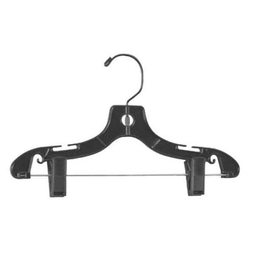 12&#034; Plastic Child Suit Hanger Black With Plastic Clips - Box Of 50 Pcs