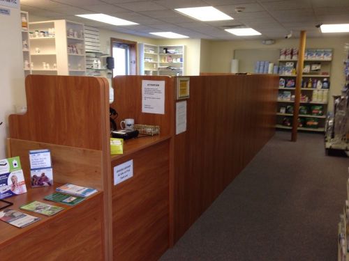 Custom pharmacy counters, over the counter shelves, wall shelves, otc items for sale