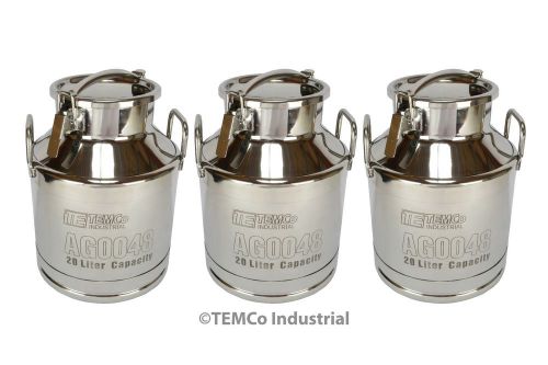 3x TEMCo 20 Liter 5.25 Gallon Stainless Steel Milk Can Wine Pail Bucket Tote Jug