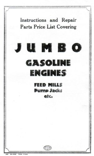 Jumbo Gas Motor Gasoline Engine Book Service Manual Hit Miss Stationary Flywheel