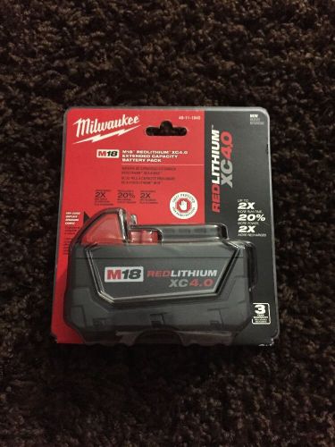 Milwaukee 48-11-1840 m18 xc 4.0 red lithium battery &#034;in original pkg&#034; new for sale