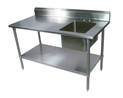 Stainless Steel Work Prep Table 2.5&#039; x 5&#039; with Sink on Right Side - NSF