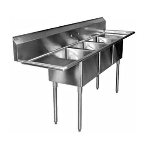 3 COMPARTMENT STAINLESS STEEL 90&#034; SINK WITH 2 DRAINBOARDS
