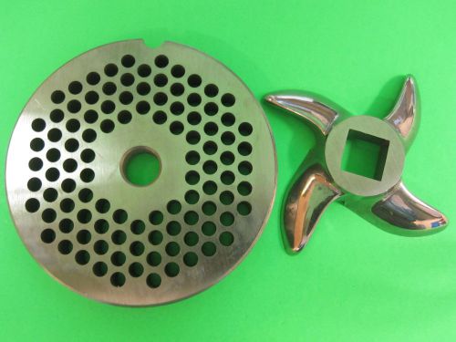 #22 x 3/16&#034; meat grinder plate &amp; knife stainless  fits hobart tor-rey lem &amp; more for sale
