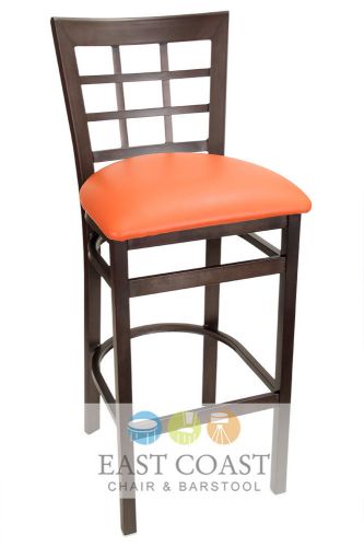 New gladiator rust powder coat window pane metal bar stool w/ orange vinyl seat for sale