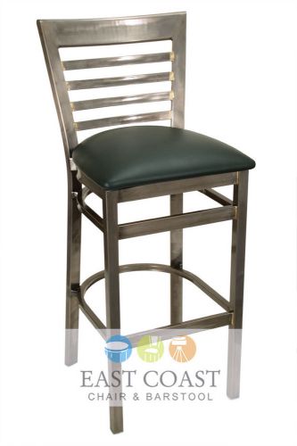 New Gladiator Clear Coat Full Ladder Back Metal Bar Stool with Green Vinyl Seat