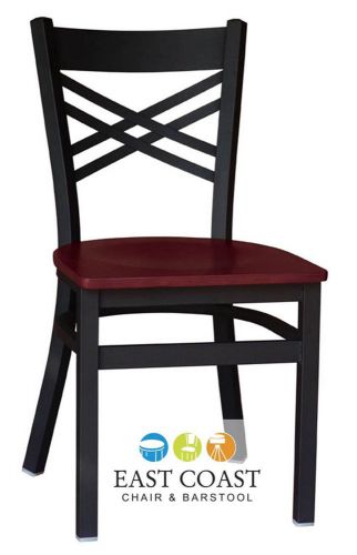 New Gladiator Cross Back Metal Restaurant Chair with Mahogany Wood Seat