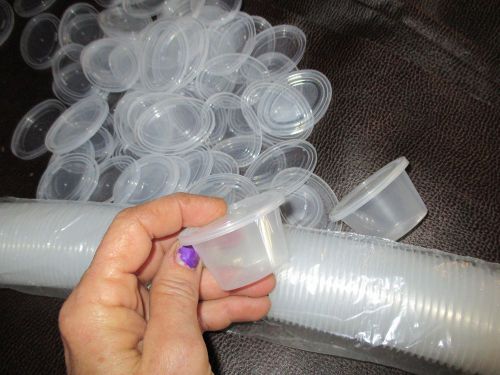 LOT OF 100 SETS 1 OZ FLEXIBLE OVAL CLEAR PLASTIC SOUFFLE PORTION CUPS W LIDS
