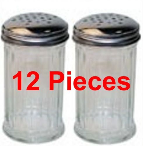 Lot 12 Glass Cheese Pepper Dispensers W/ SS Perforated Cap NEW