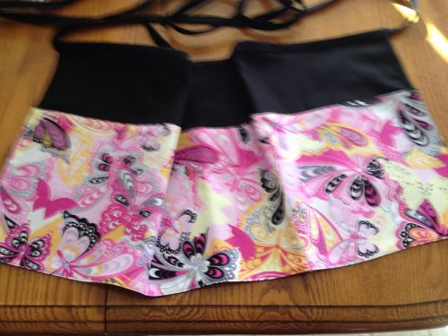 Butterfly pink yellow gray  black waist apron server bar bistro handmade 1 sz for sale