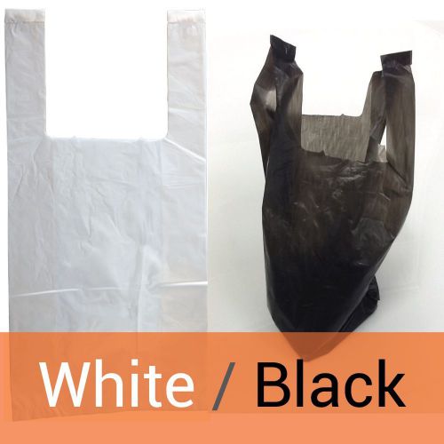 NEW 2000pc White/Black T-Shirt Carry Out Plastic Bags Retail Grocery Shopping
